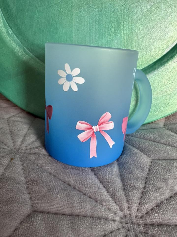 Pink Bows Blue Coffee Cup