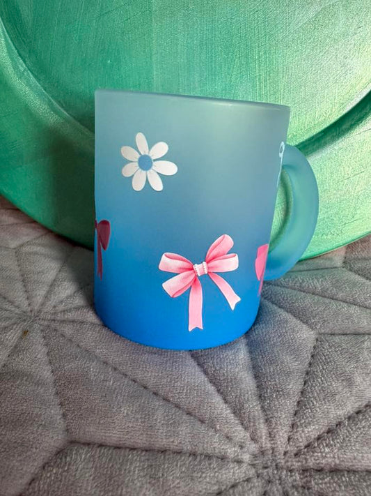 Pink Bows Blue Coffee Cup
